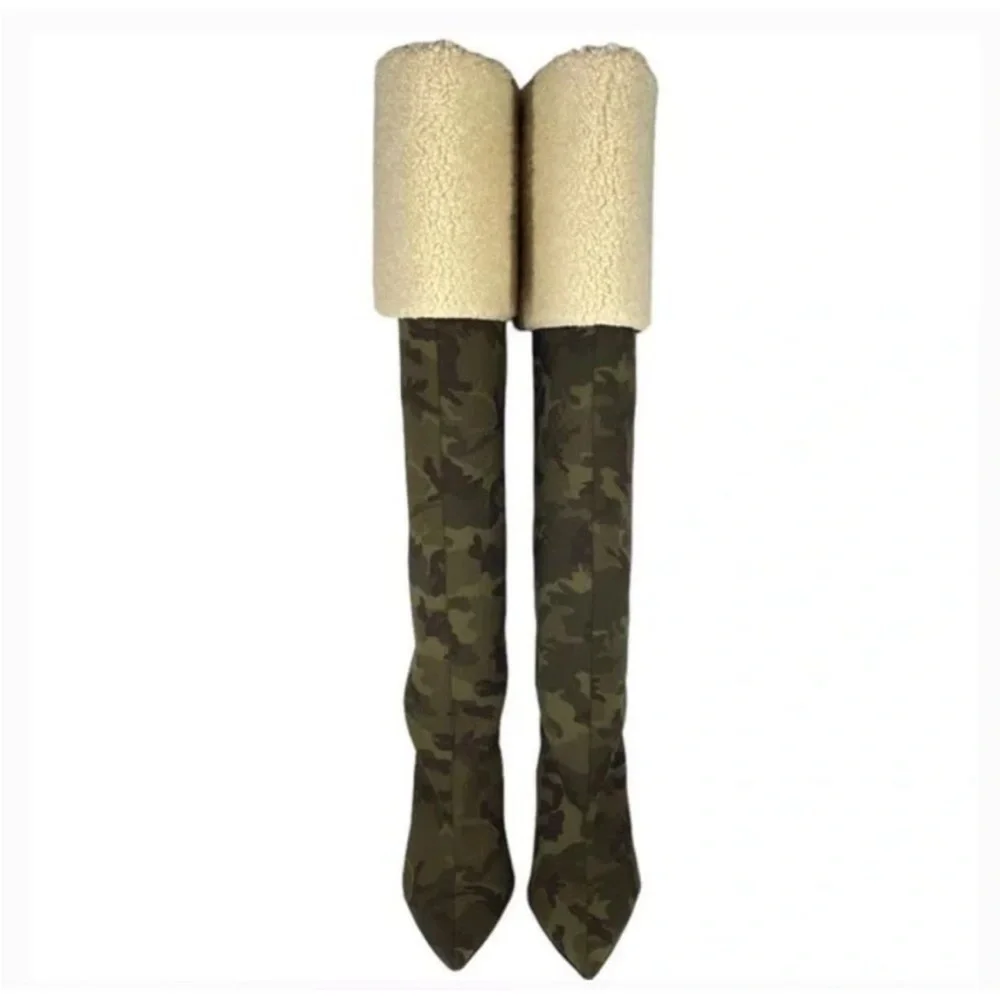 GOOD AMERICAN High Kickstand Camo Over The Knee Boots